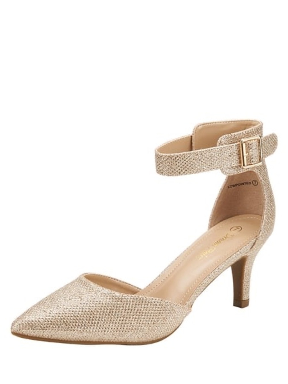Dream Pairs Gold Ankle-Strap Pointed Toe Kitten Heel Pump